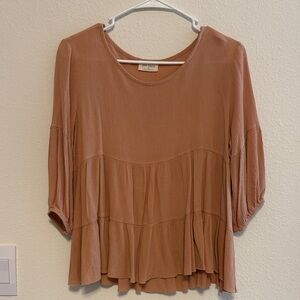 Free Kisses Warm Brown Tiered Blouse